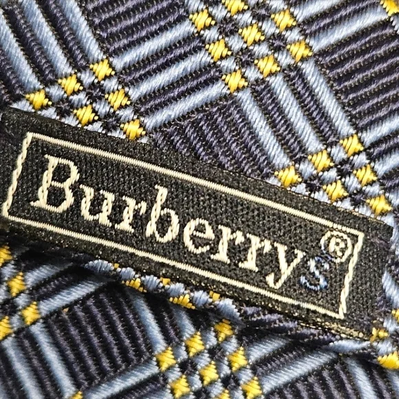 Burberry Blue Plaid Silk Tie with Yellow Accents - Picture 4 of 4